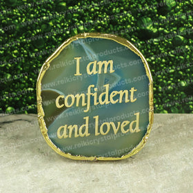 Crystal Stone Agate I Am Confident & Loved Slice Coaster | Natural Agate Crystal Table Decor for Home, Office & Meditation