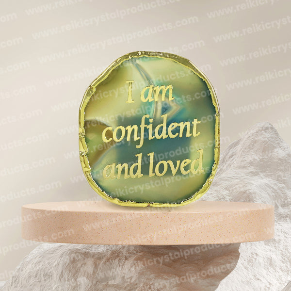 Crystal Stone Agate I am confident and loved Sileces & Coaster for Table Decoration