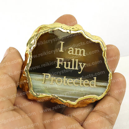 Crystal Stone Agate I am Fully Protected Sileces & Coaster for Table Decoration