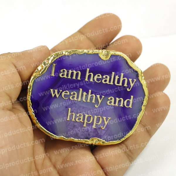 Crystal Stone Agate I am Healthy Sileces & Coaster for Table Decoration