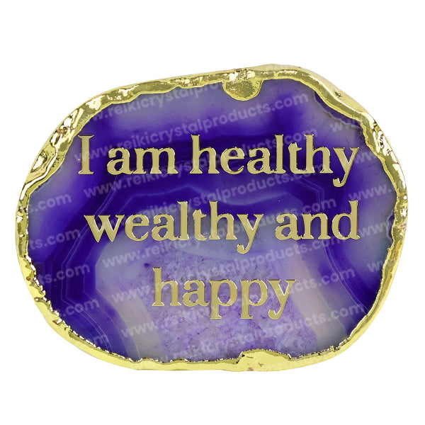 Crystal Stone Agate I am Healthy Sileces & Coaster for Table Decoration