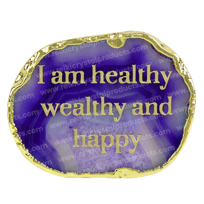 Crystal Stone Agate I am Healthy Sileces & Coaster for Table Decoration