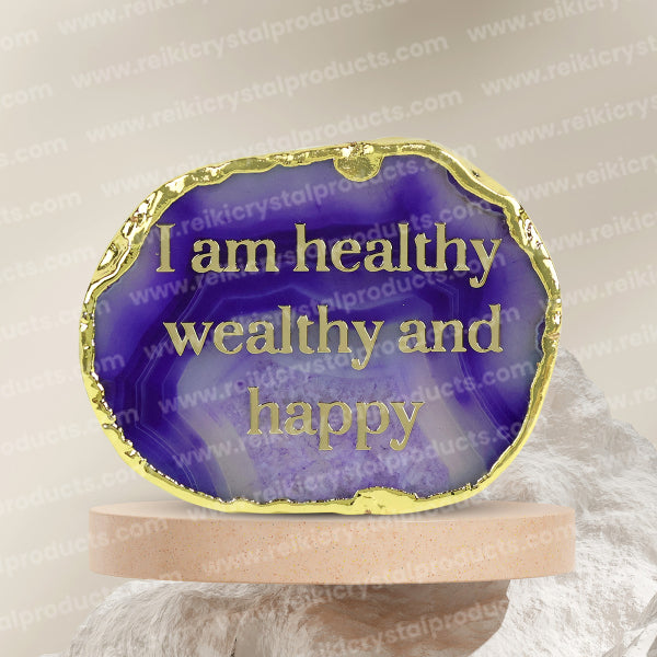 Crystal Stone Agate I am Healthy Sileces & Coaster for Table Decoration