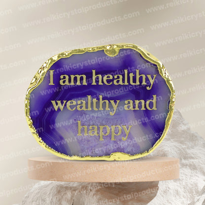 Crystal Stone Agate I am Healthy Sileces & Coaster for Table Decoration
