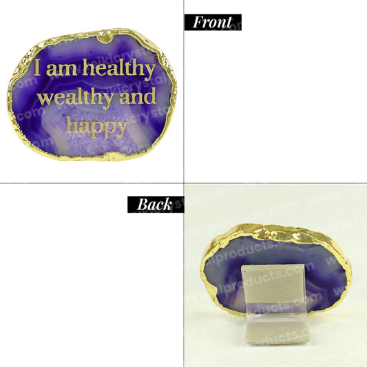 Crystal Stone Agate I am Healthy Sileces & Coaster for Table Decoration