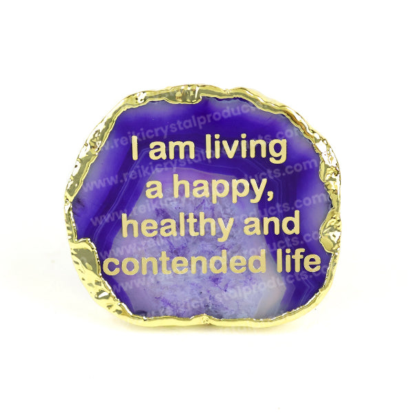 Crystal Stone Agate I am living a Happy, healthy and contended life Sileces & Coaster for Table Decoration
