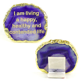 Crystal Stone Agate I am living a Happy, healthy and contended life Sileces & Coaster for Table Decoration