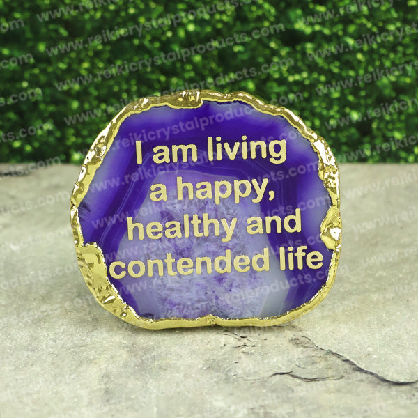 Crystal Stone Agate I am living a Happy, healthy and contended life Sileces & Coaster for Table Decoration