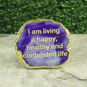 Crystal Stone Agate I am living a Happy, healthy and contended life Sileces & Coaster for Table Decoration