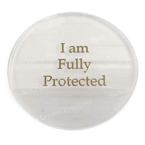 Selenite I am Fully Protected Charging Plate for Reiki Crystal Cleansing Size 7.6 cm (3 inch)