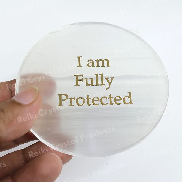 Selenite I am Fully Protected Charging Plate for Reiki Crystal Cleansing Size 7.6 cm (3 inch)