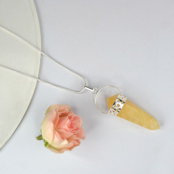 Natural Double Terminated Pencil Shape Pendant - Locket with Chain