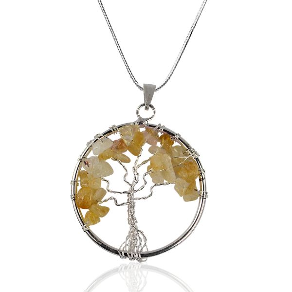 Natural Crystal Stone Tree of Life Pendant Size 35-40 mm with Metal Chain