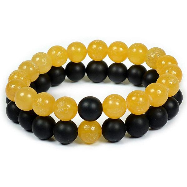 Natural Crystal Stone 8 mm Round Beads Couple Combo Bracelet