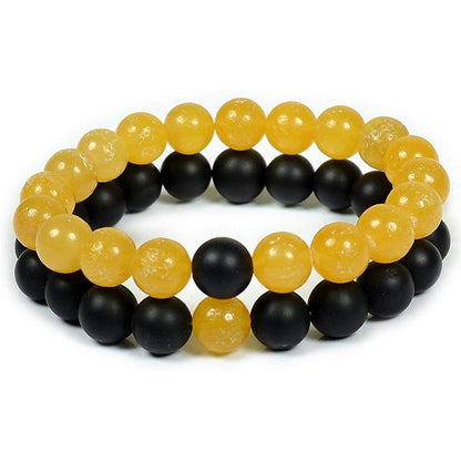 Natural Crystal Stone 8 mm Round Beads Couple Combo Bracelet