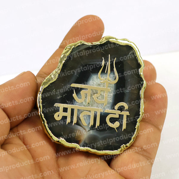 Crystal Stone Agate Jai Mata Di Sileces & Coaster for Table Decoration