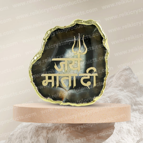 Crystal Stone Agate Jai Mata Di Sileces & Coaster for Table Decoration