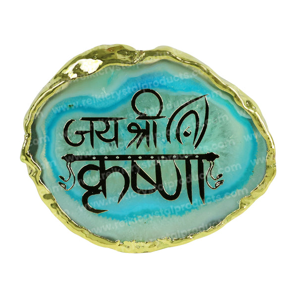 Crystal Stone Agate Jai Shree Krishna Sileces & Coaster for Table Decoration
