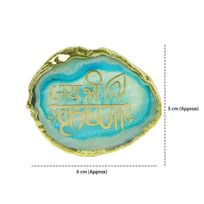 Crystal Stone Agate Jai Shree Krishna Sileces & Coaster for Table Decoration