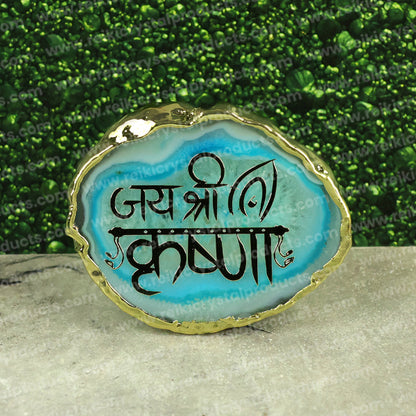 Crystal Stone Agate Jai Shree Krishna Sileces & Coaster for Table Decoration