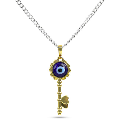 Blue Turkish Evil Eye Key Shape Pendant for Unisex
