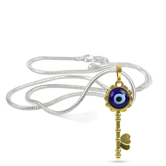 Blue Turkish Evil Eye Key Shape Pendant for Unisex