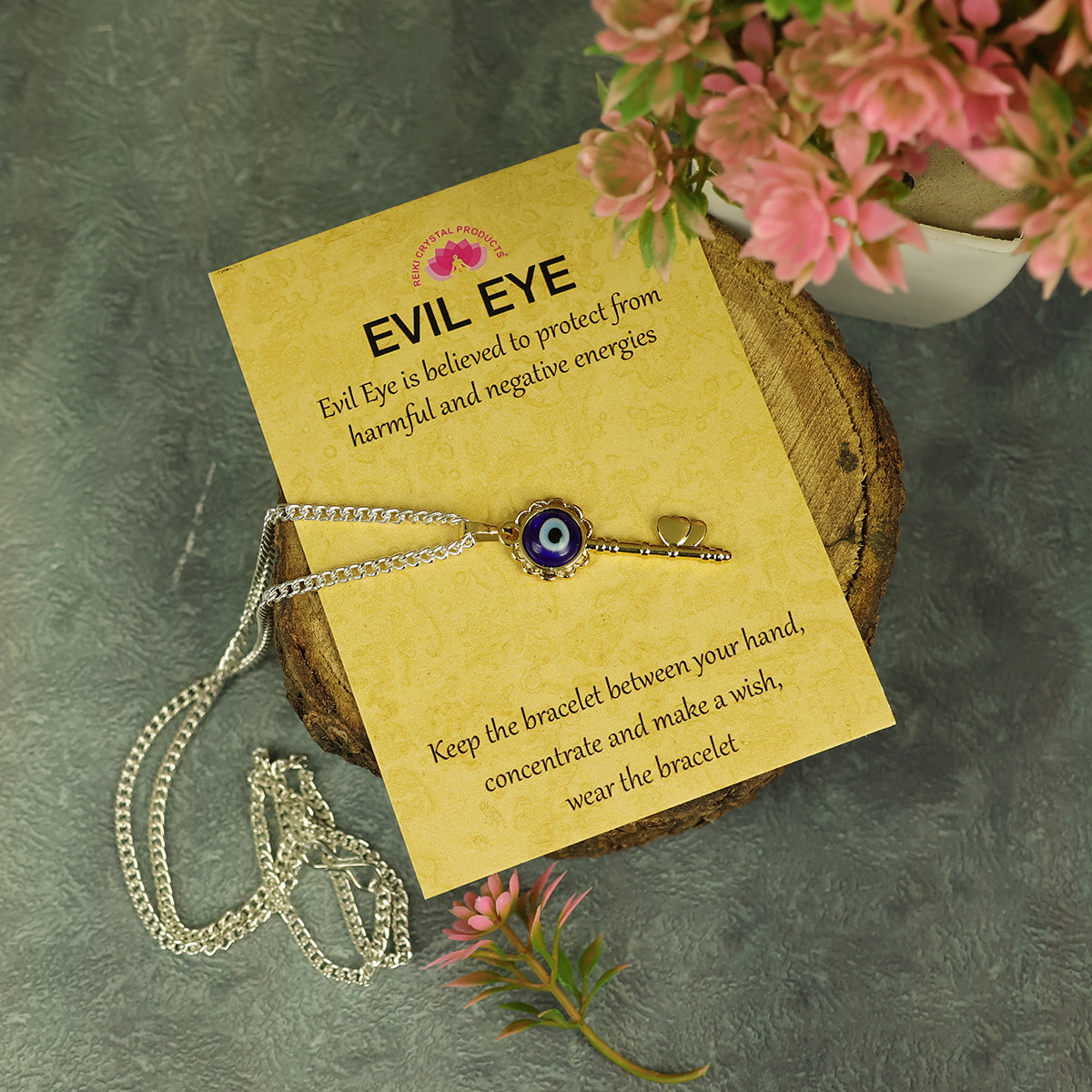 Blue Turkish Evil Eye Key Shape Pendant for Unisex