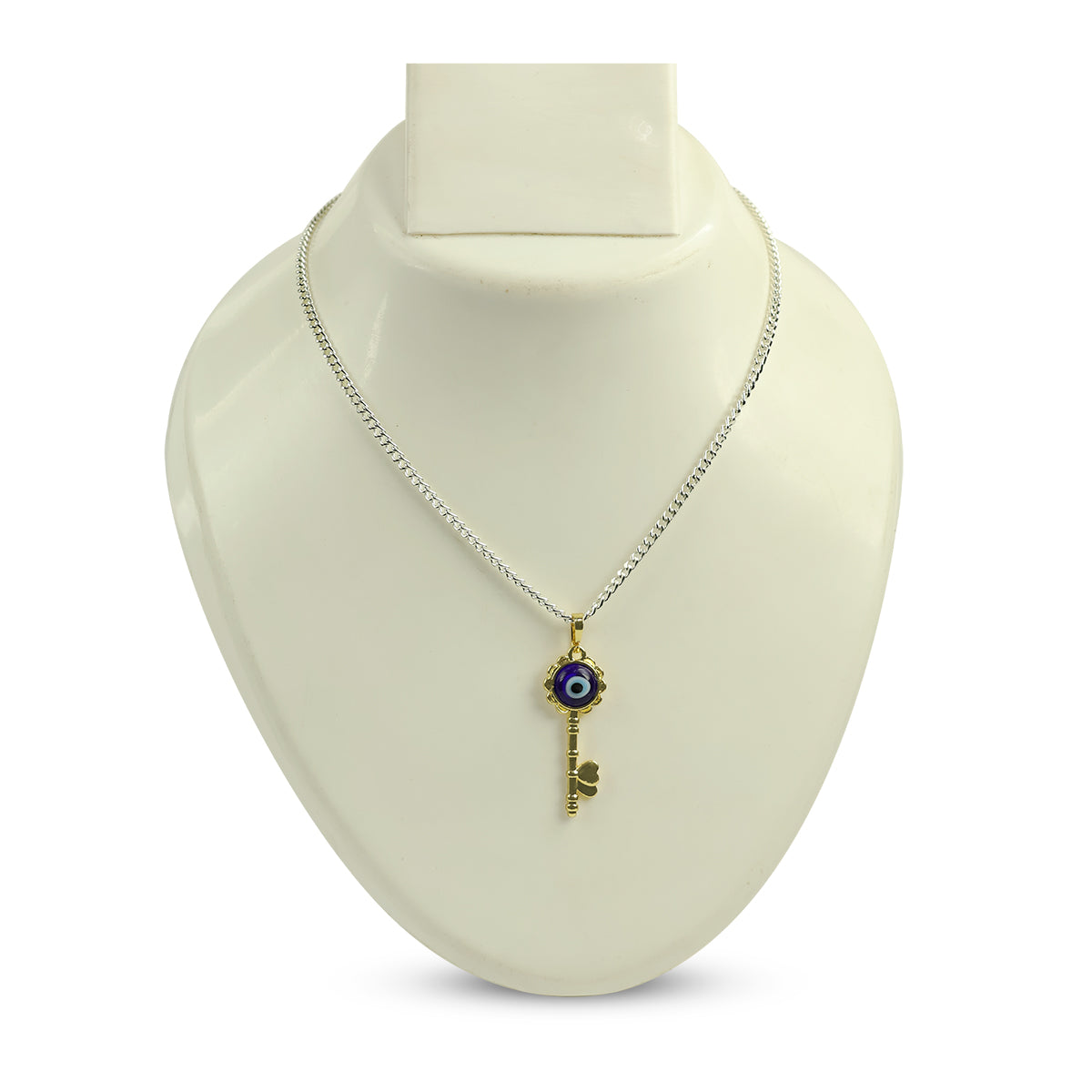 Blue Turkish Evil Eye Key Shape Pendant for Unisex