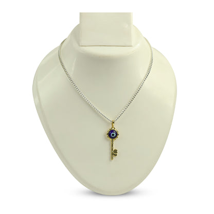 Blue Turkish Evil Eye Key Shape Pendant for Unisex