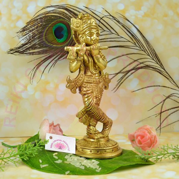 Standing Brass Lord Krishna Idol Statue