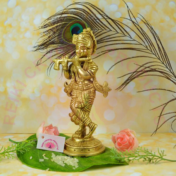 Standing Brass Lord Krishna Idol Statue