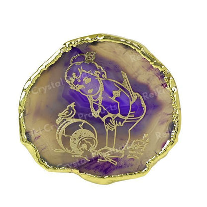 Crystal Stone Agate Krishna with Matki Sileces & Coaster for Table Decoration