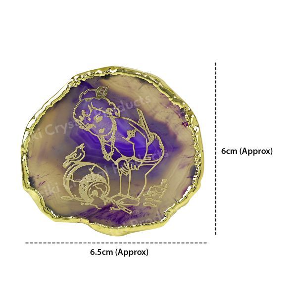 Crystal Stone Agate Krishna with Matki Sileces & Coaster for Table Decoration