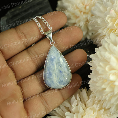 Natural Kynite Drop Pendant With Metal Chain For Unisex