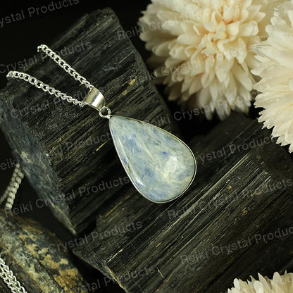 Natural Kynite Drop Pendant With Metal Chain For Unisex