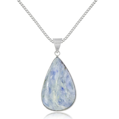 Natural Kynite Drop Pendant With Metal Chain For Unisex