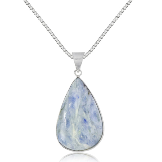 Natural Kynite Drop Pendant With Metal Chain For Unisex