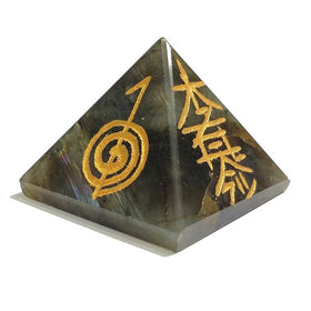 Labradorite Reiki Symbol Engraved Pyramid 30 mm