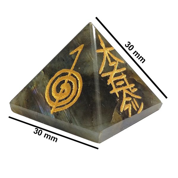 Labradorite Reiki Symbol Engraved Pyramid 30 mm