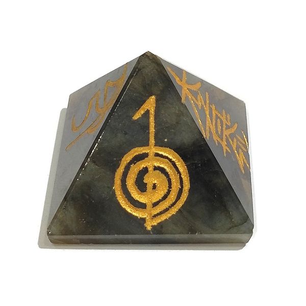 Labradorite Reiki Symbol Engraved Pyramid 30 mm