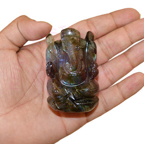 Labradorite Crystal Ganesha Idol Murti for Protection & Decorative Showpiece-7.6 cm (3 inch)