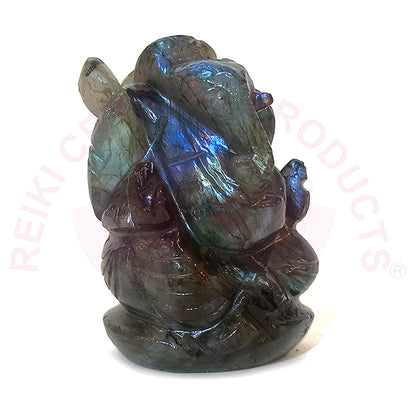 Labradorite Crystal Ganesha Idol Murti for Protection & Decorative Showpiece-7.6 cm (3 inch)