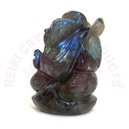 Labradorite Crystal Ganesha Idol Murti for Protection & Decorative Showpiece-7.6 cm (3 inch)