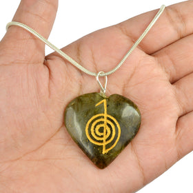 Labradorite Reiki Cho Ku Rei Heart Shape Pendant with Chain
