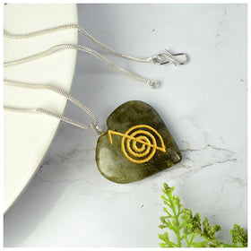 Labradorite Reiki Cho Ku Rei Heart Shape Pendant with Chain