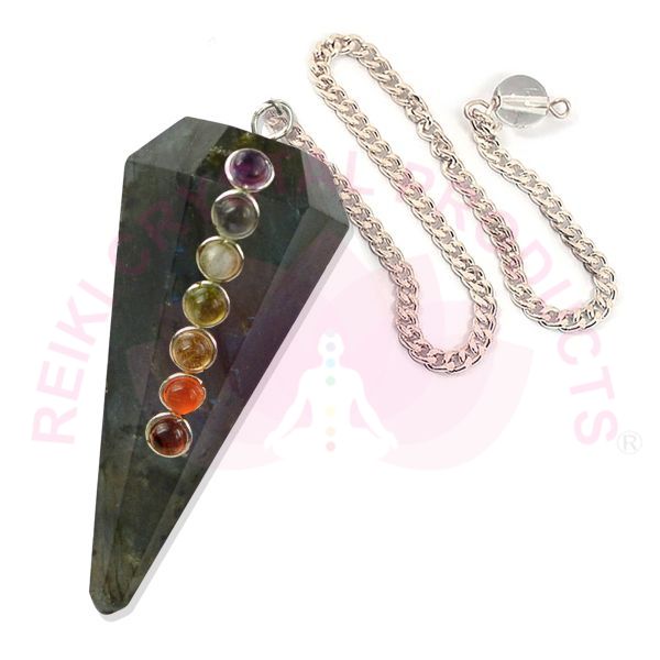 Natural Stone 7 Chakra Six Faceted Dowser - Pendulum