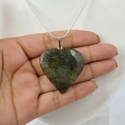 Labradorite Heart Shape Pendant - Size 25-30mm with Chain