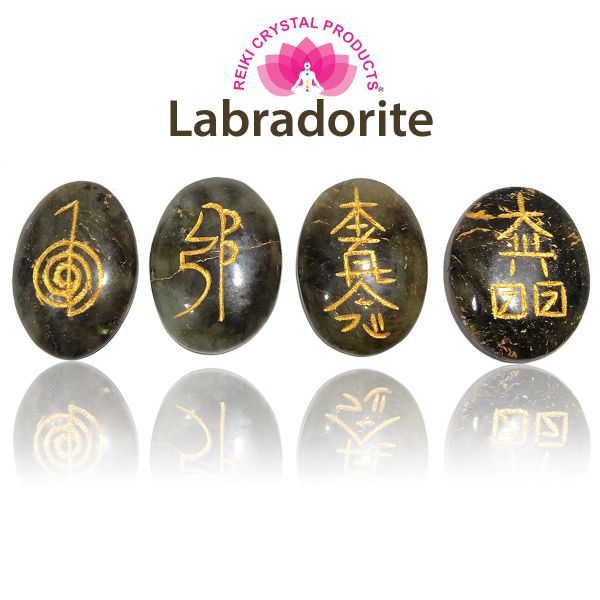 Natural Stone Oval Shape Reiki Symbol Set 4 pcs
