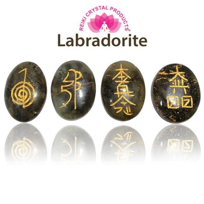 Natural Stone Oval Shape Reiki Symbol Set 4 pcs