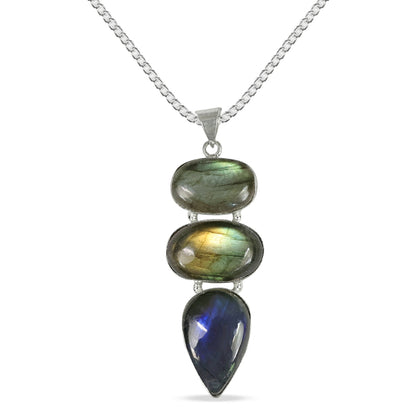Natural Labradorite Gemstone Pendant/Locket With Metal Chain Crystal Stone Pendant